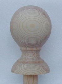 Ball newel cap in pine, with half bead base. 